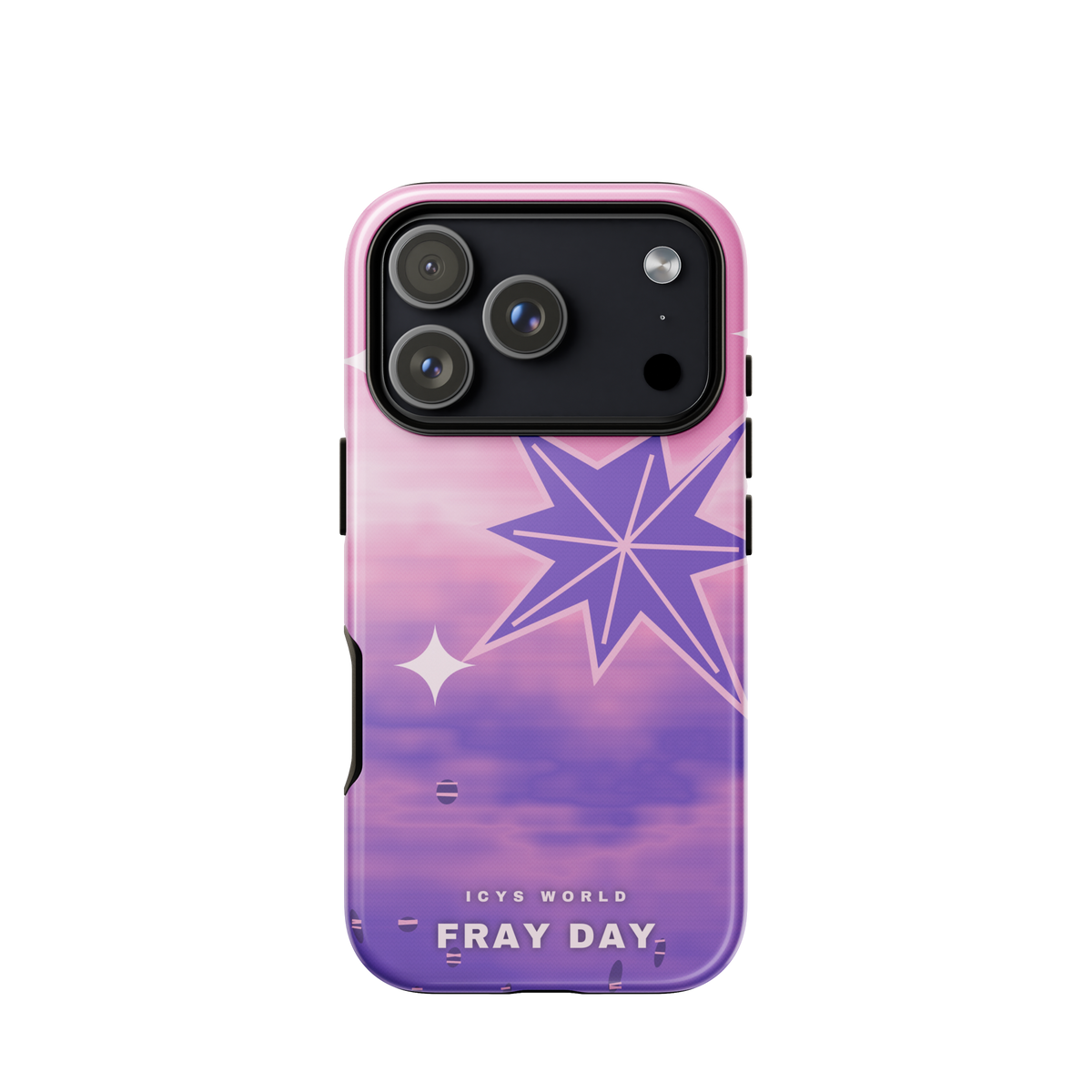 ICYS WORLD Fray Day iPhone case on iPhone 17 Pro, glossy finish