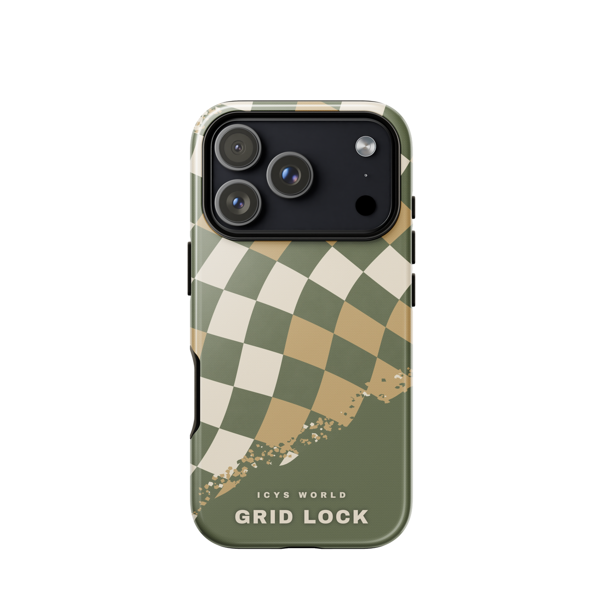 ICYS WORLD Grid Lock iPhone case on iPhone 17 Pro, glossy finish