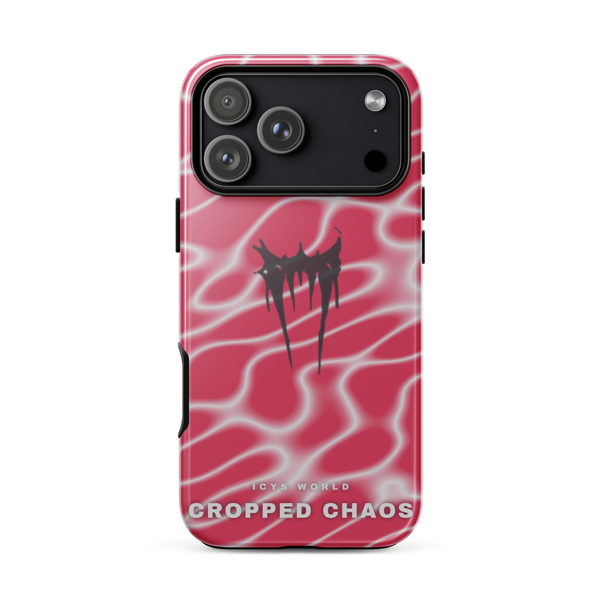 ICYS WORLD Cropped Chaos iPhone case on iPhone 17 Pro Max, glossy finish