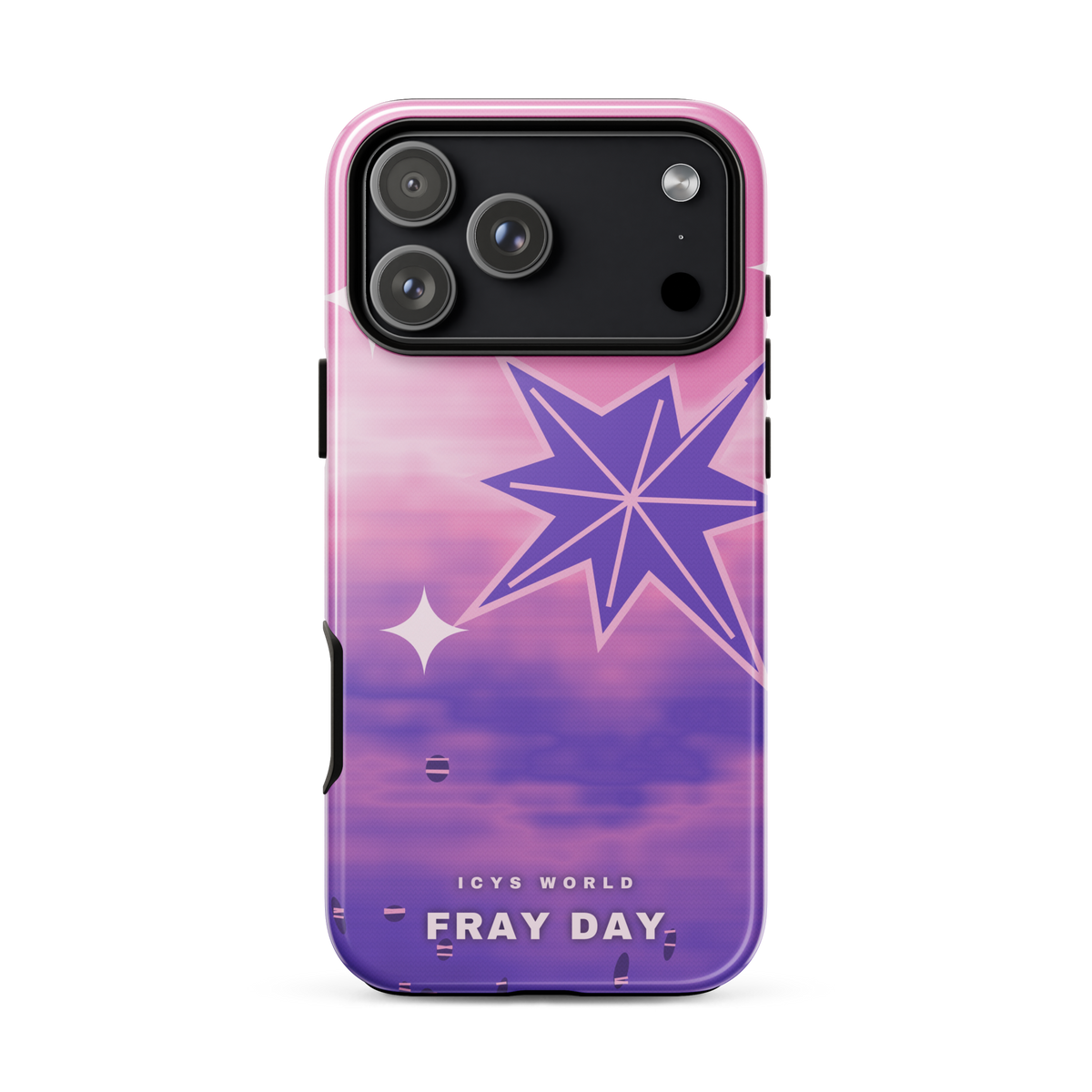 ICYS WORLD Fray Day iPhone case on iPhone 17 Pro Max, glossy finish