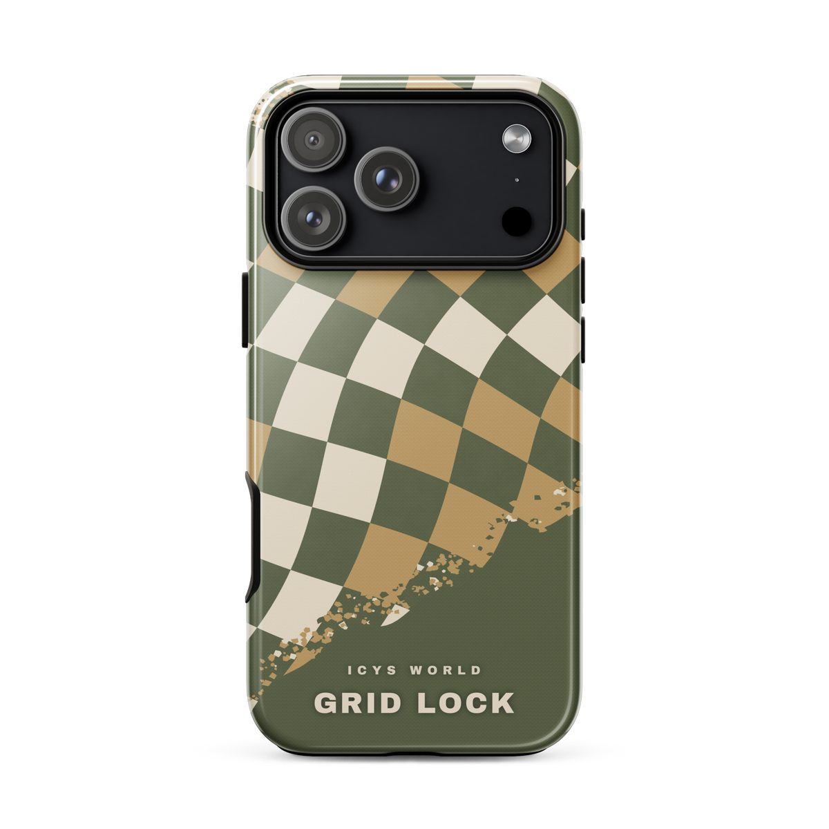 ICYS WORLD Grid Lock iPhone case on iPhone 17 Pro Max, glossy finish