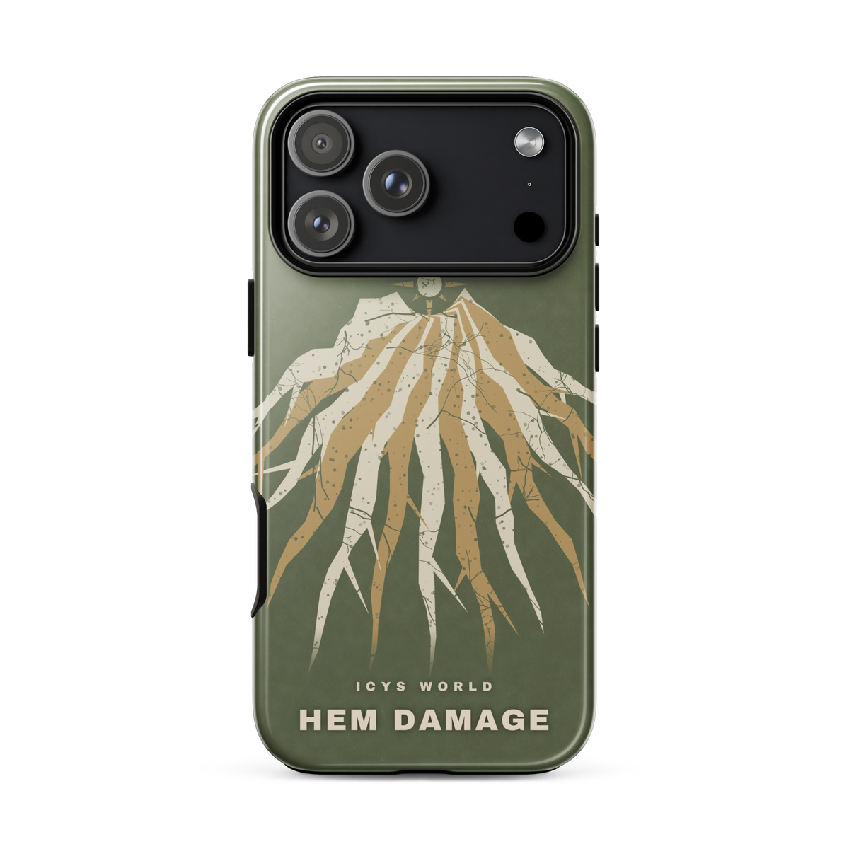 ICYS WORLD Hem Damage iPhone case on iPhone 17 Pro Max, glossy finish