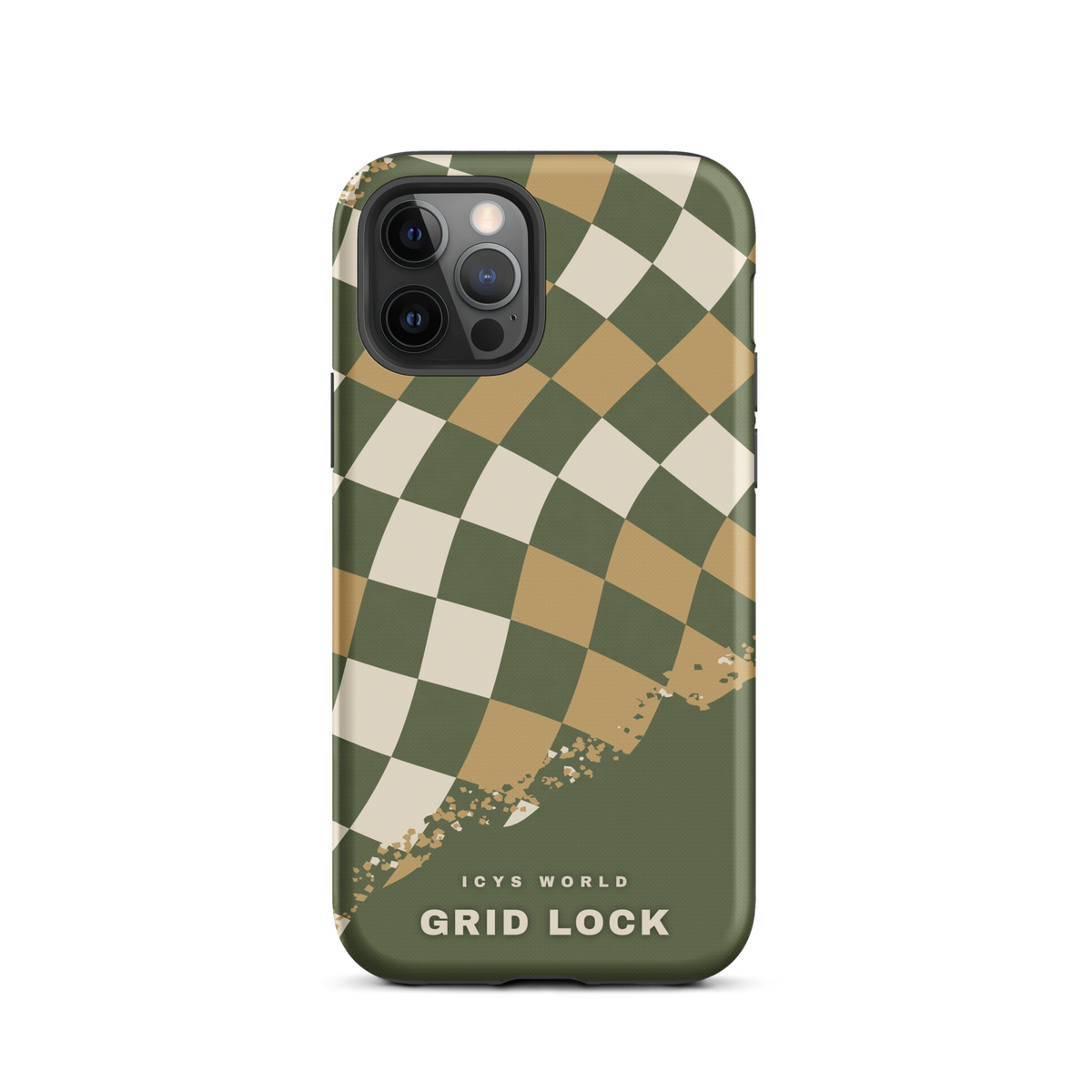 ICYS WORLD Grid Lock iPhone case on iPhone 12 Pro, matte finish