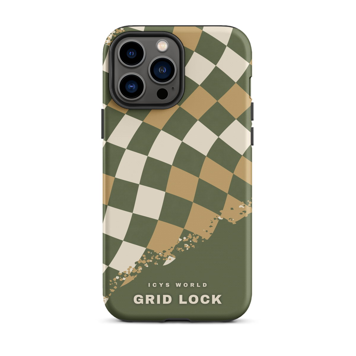 ICYS WORLD Grid Lock iPhone case on iPhone 13 Pro Max, matte finish