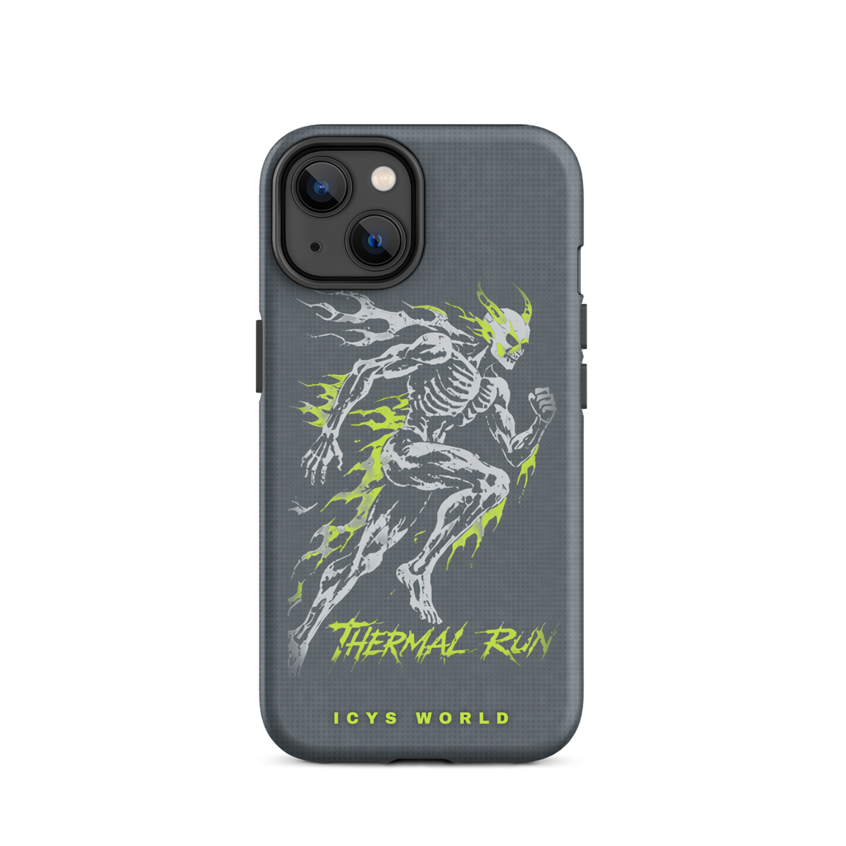 ICYS WORLD Thermal Run iPhone case on iPhone 14, matte finish
