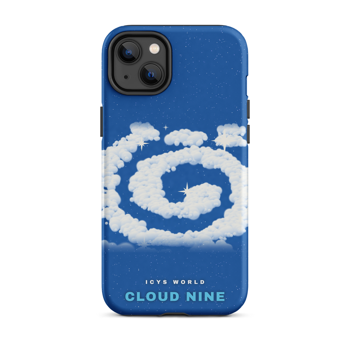 ICYS WORLD Cloud Nine iPhone case on iPhone 14 Plus, matte finish