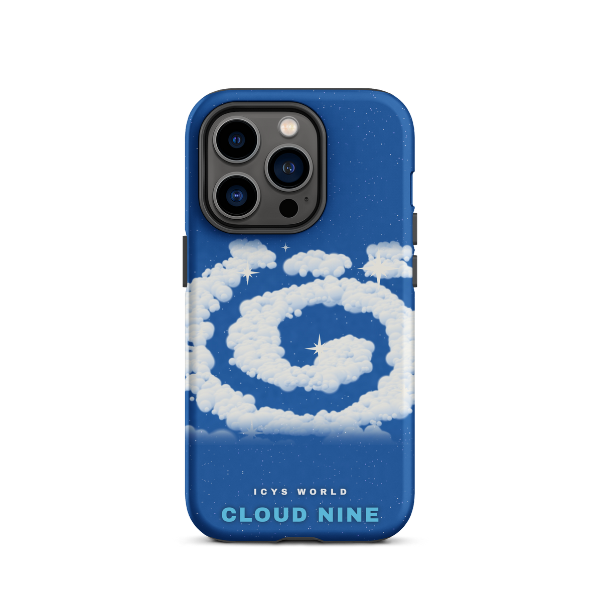 ICYS WORLD Cloud Nine iPhone case on iPhone 14 Pro, matte finish
