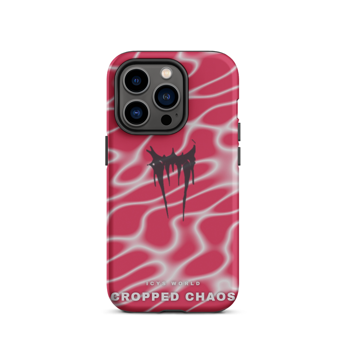 ICYS WORLD Cropped Chaos iPhone case on iPhone 14 Pro, matte finish