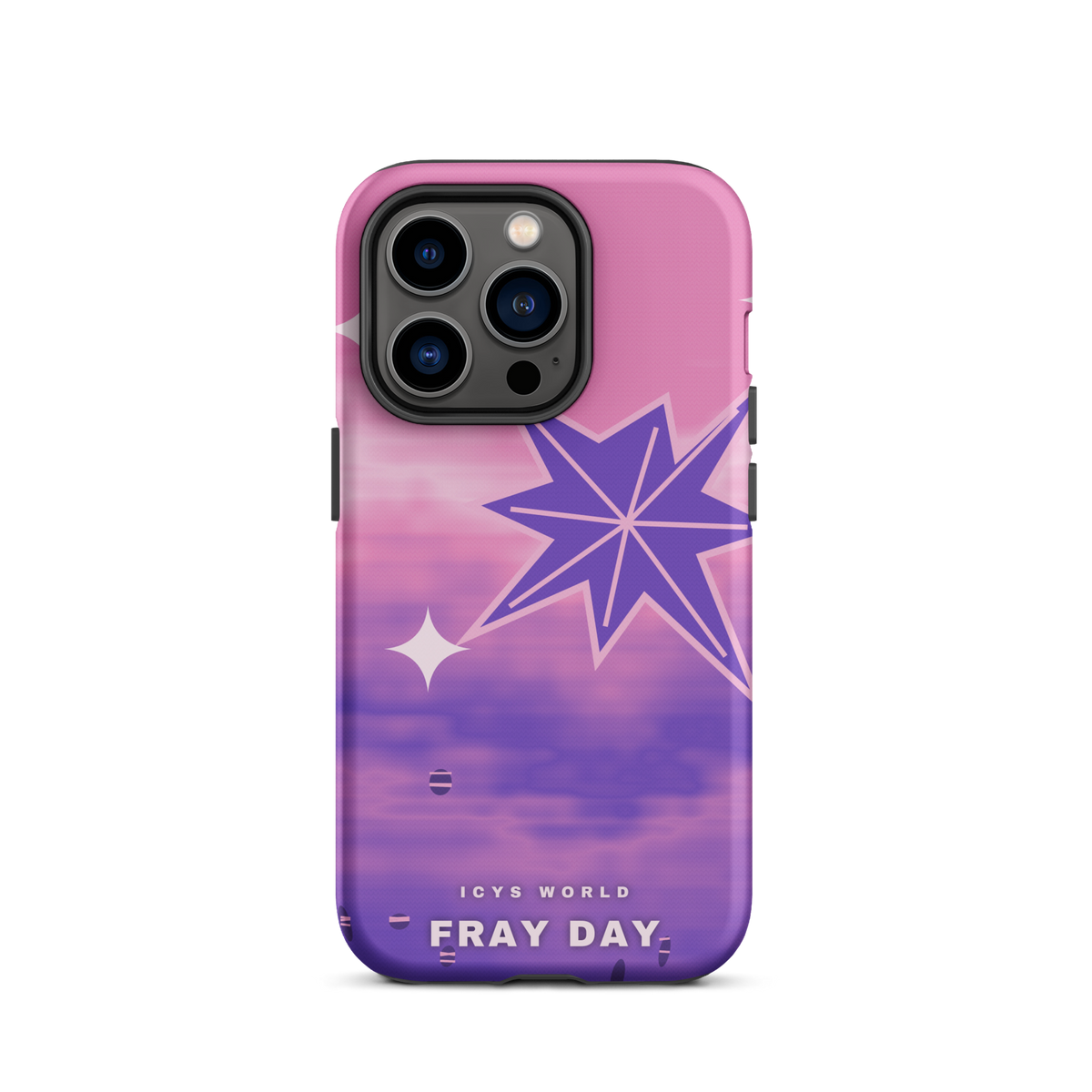 ICYS WORLD Fray Day iPhone case on iPhone 14 Pro, matte finish