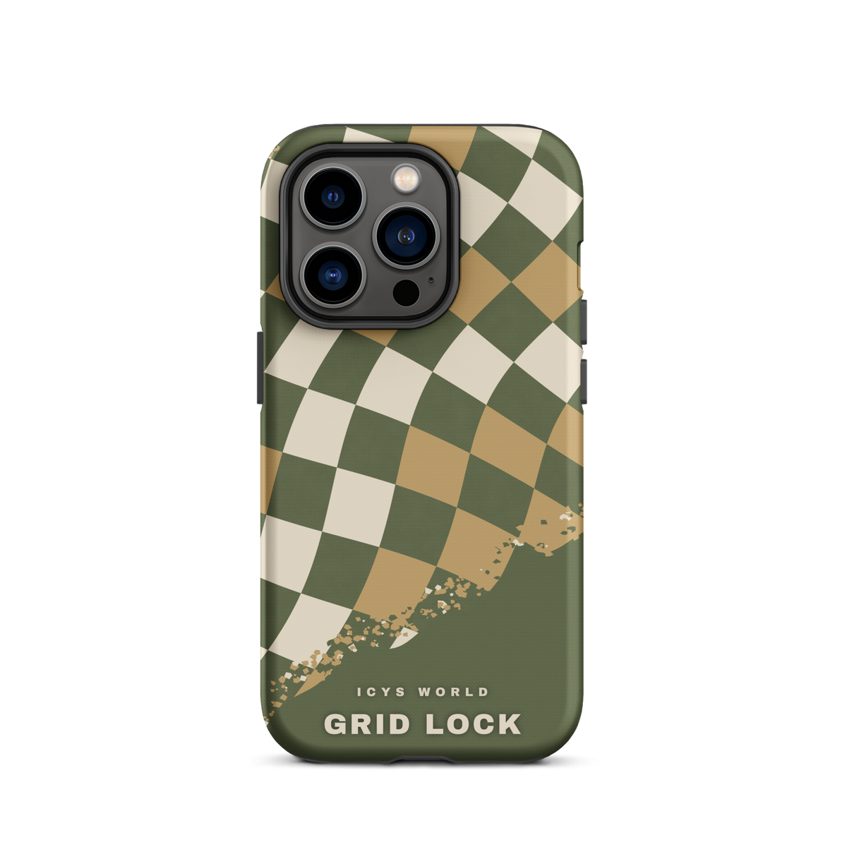 ICYS WORLD Grid Lock iPhone case on iPhone 14 Pro, matte finish