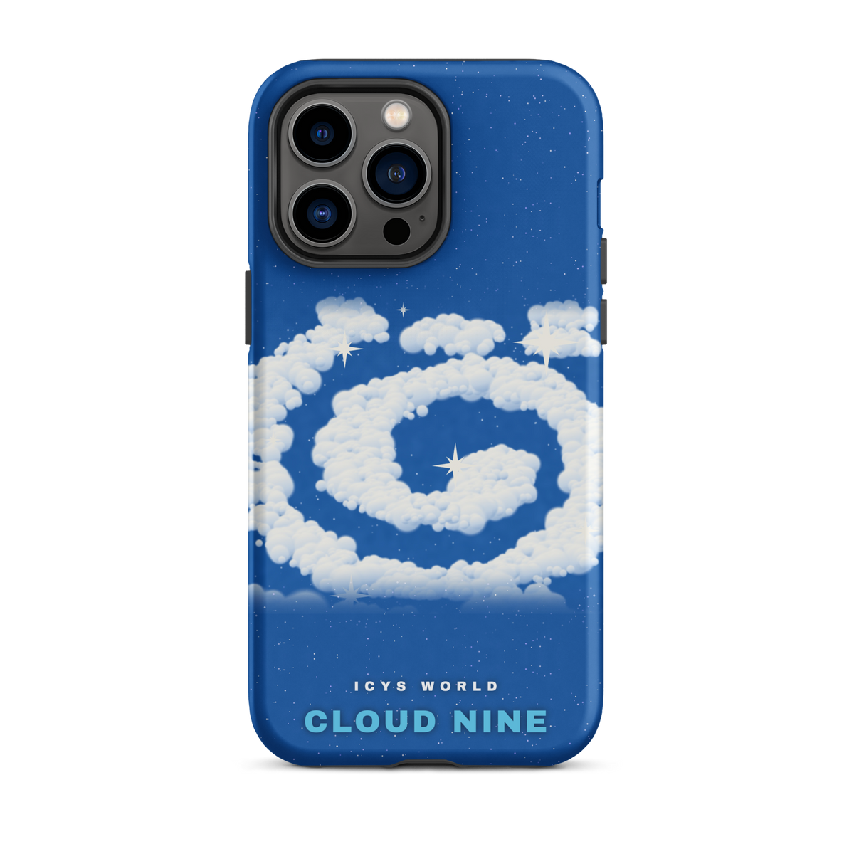 ICYS WORLD Cloud Nine iPhone case on iPhone 14 Pro Max, matte finish