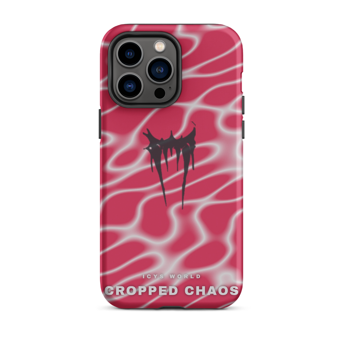 ICYS WORLD Cropped Chaos iPhone case on iPhone 14 Pro Max, matte finish