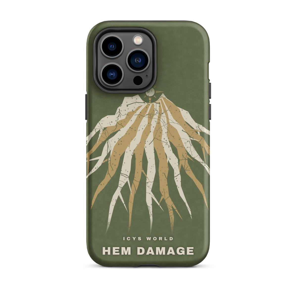 ICYS WORLD Hem Damage iPhone case on iPhone 14 Pro Max, matte finish