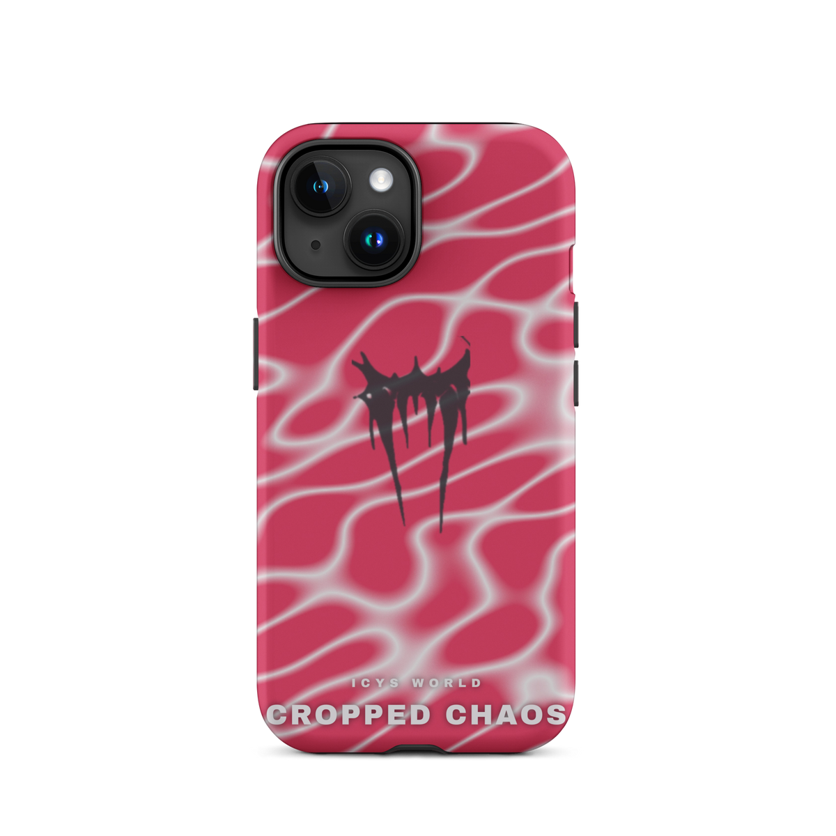 ICYS WORLD Cropped Chaos iPhone case on iPhone 15, matte finish
