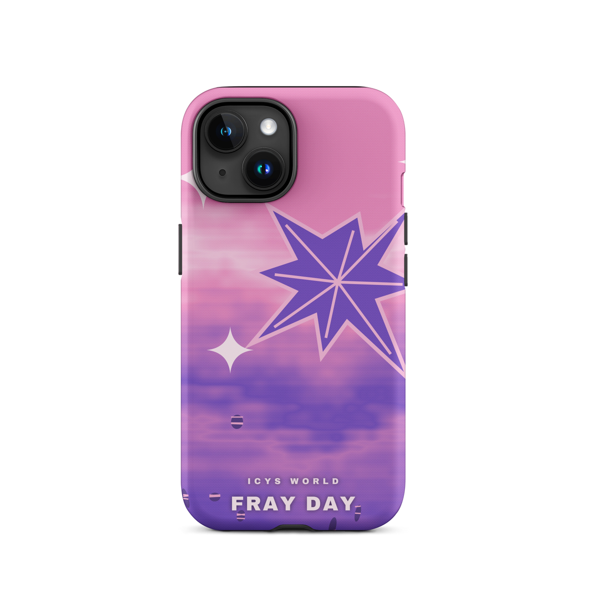 ICYS WORLD Fray Day iPhone case on iPhone 15, matte finish