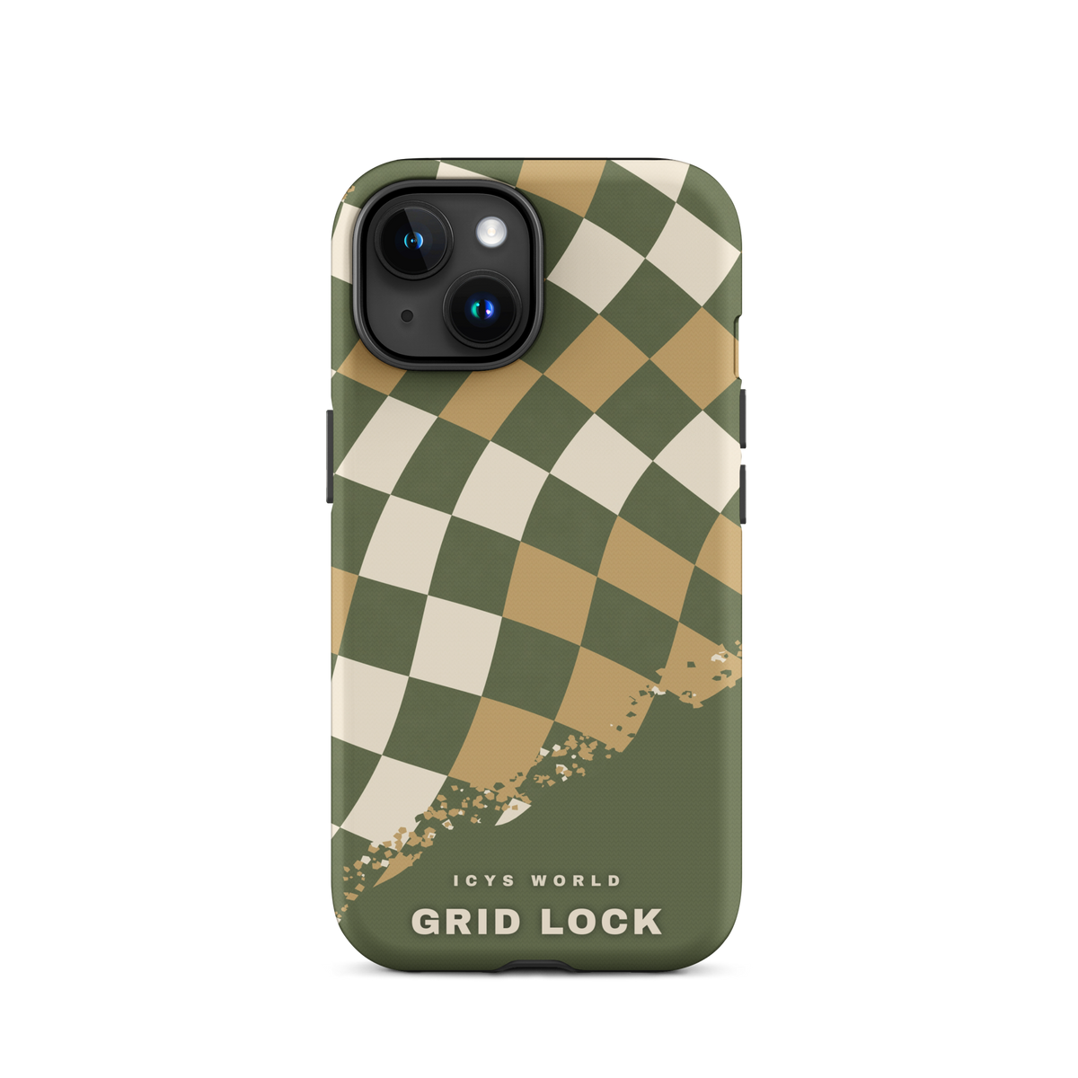 ICYS WORLD Grid Lock iPhone case on iPhone 15, matte finish