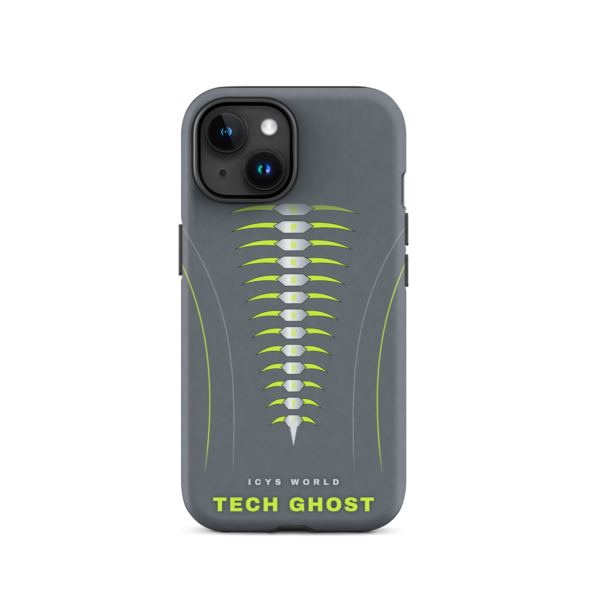 ICYS WORLD Tech Ghost iPhone case on iPhone 15, matte finish