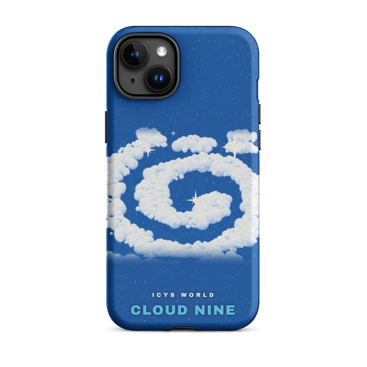 ICYS WORLD Cloud Nine iPhone case on iPhone 15 Plus, matte finish