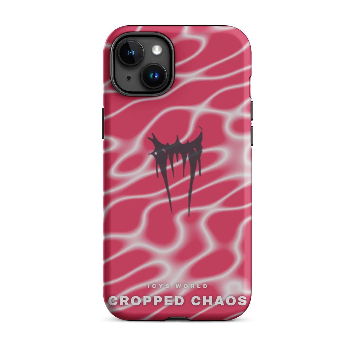 ICYS WORLD Cropped Chaos iPhone case on iPhone 15 Plus, matte finish