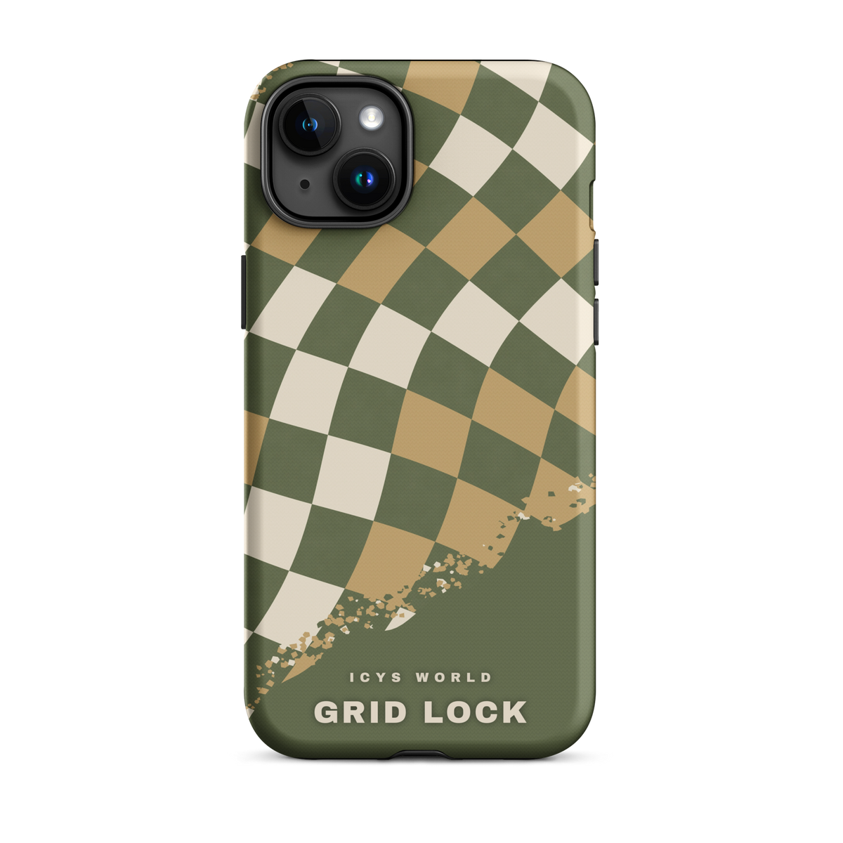 ICYS WORLD Grid Lock iPhone case on iPhone 15 Plus, matte finish