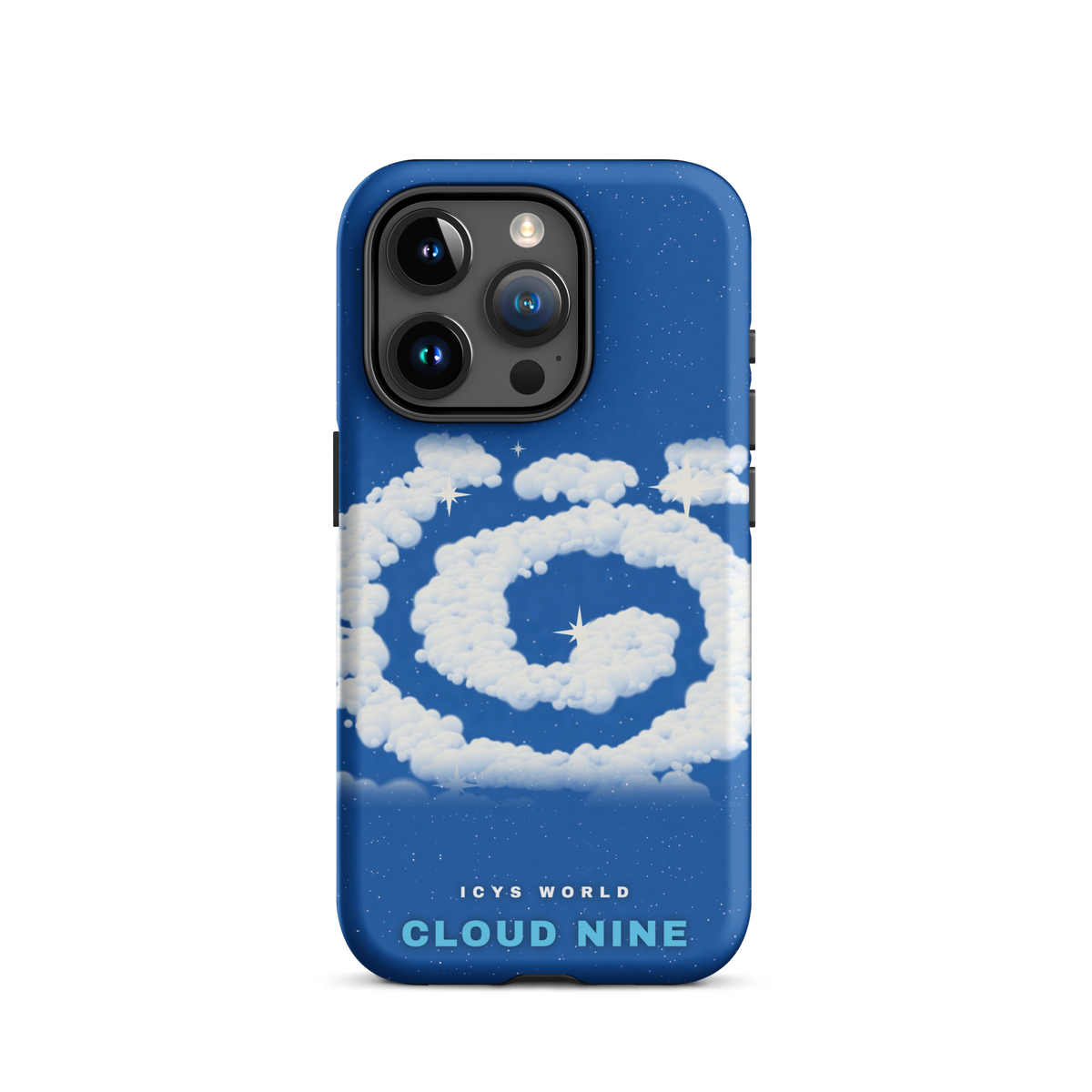 ICYS WORLD Cloud Nine iPhone case on iPhone 15 Pro, matte finish