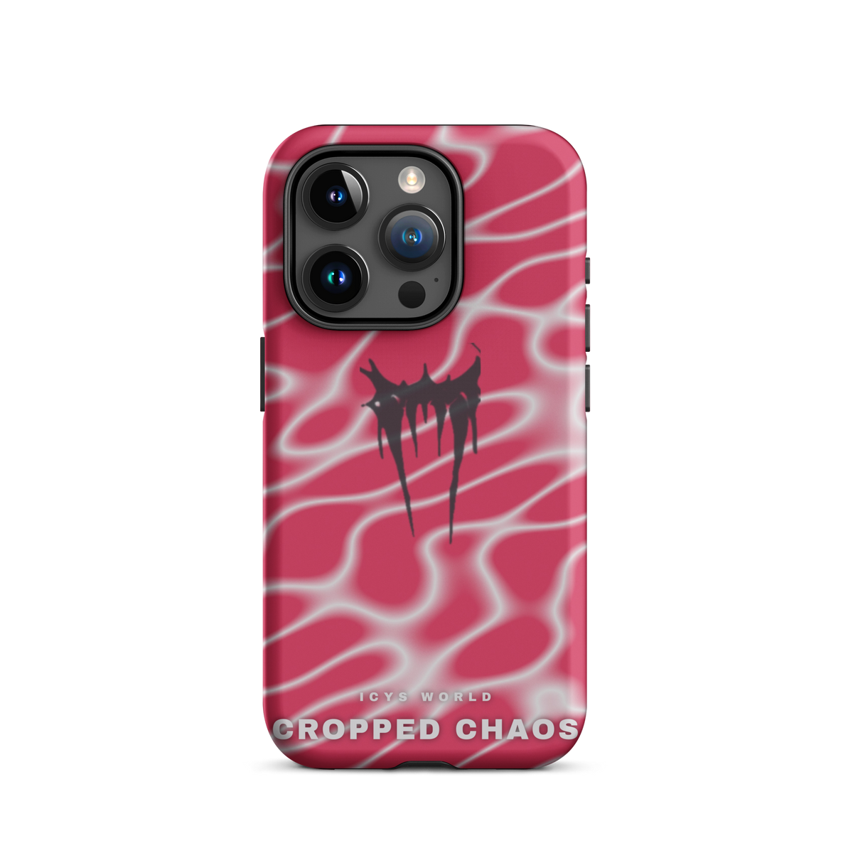 ICYS WORLD Cropped Chaos iPhone case on iPhone 15 Pro, matte finish