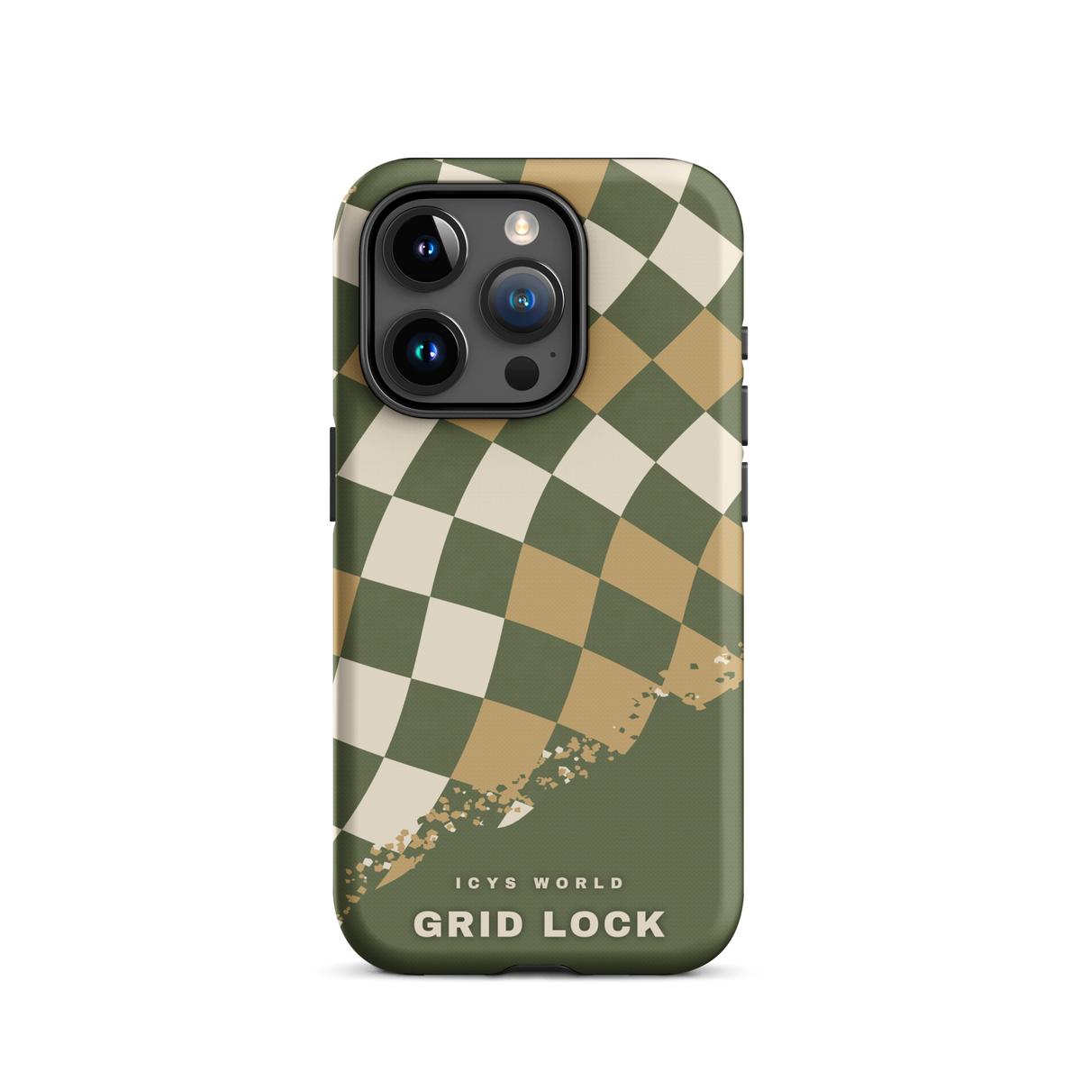 ICYS WORLD Grid Lock iPhone case on iPhone 15 Pro, matte finish