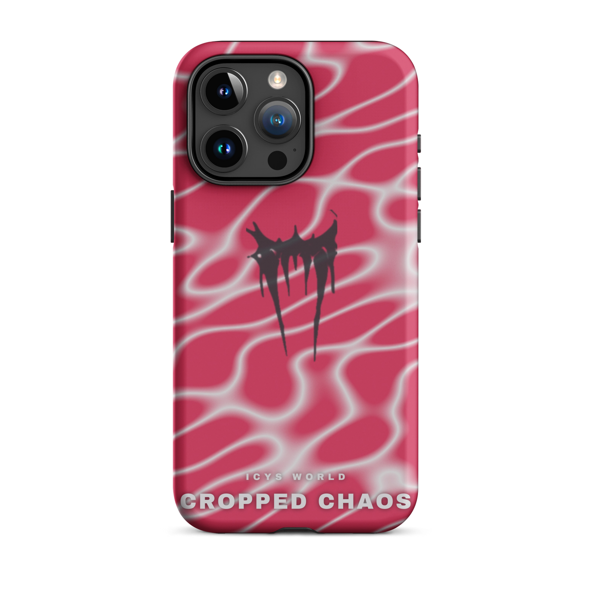 ICYS WORLD Cropped Chaos iPhone case on iPhone 15 Pro Max, matte finish