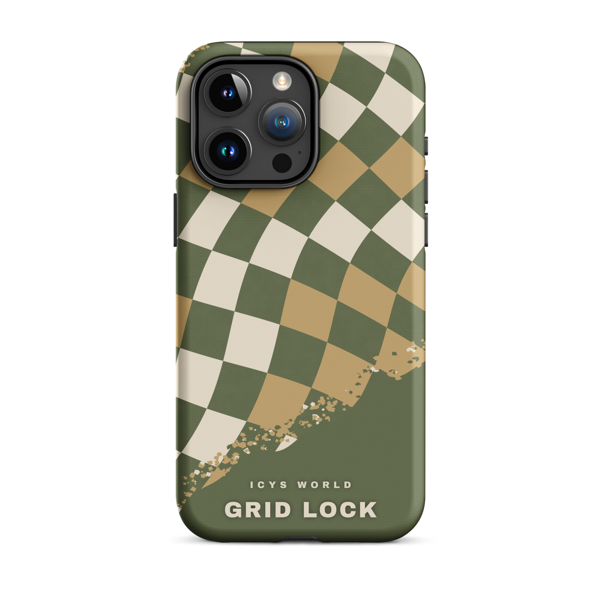 ICYS WORLD Grid Lock iPhone case on iPhone 15 Pro Max, matte finish