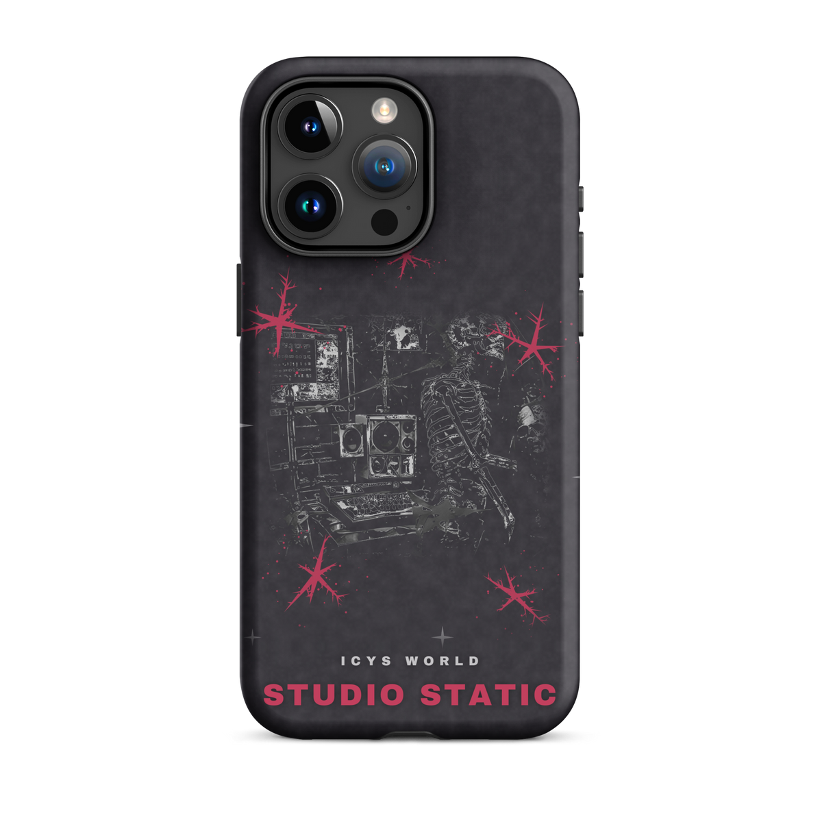 ICYS WORLD Studio Static iPhone case on iPhone 15 Pro Max, matte finish