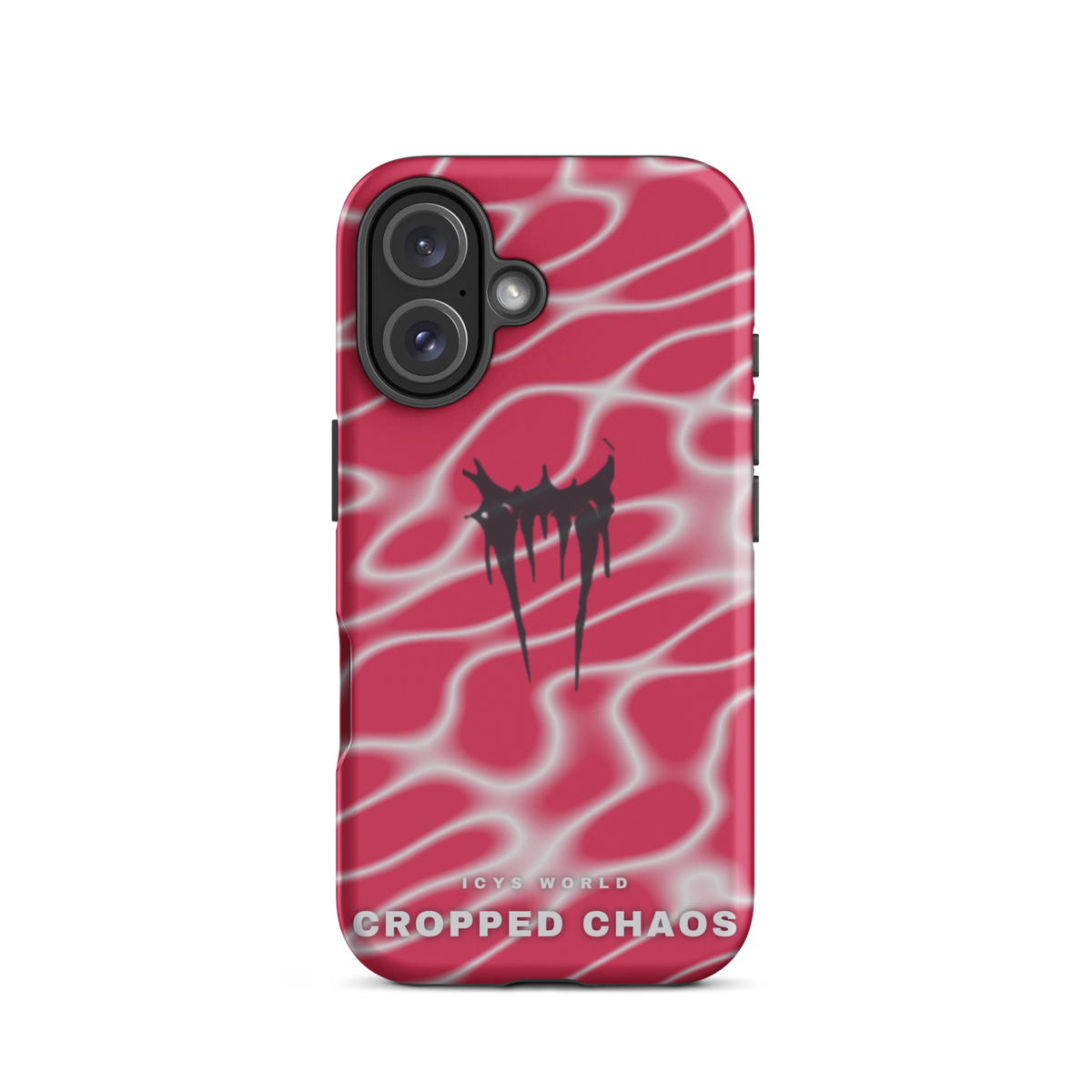 ICYS WORLD Cropped Chaos iPhone case on iPhone 16, matte finish