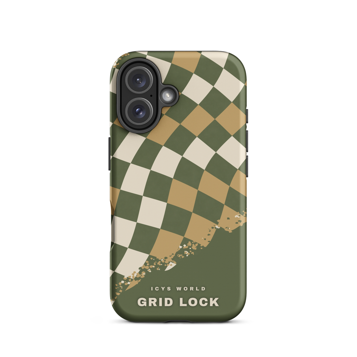ICYS WORLD Grid Lock iPhone case on iPhone 16, matte finish