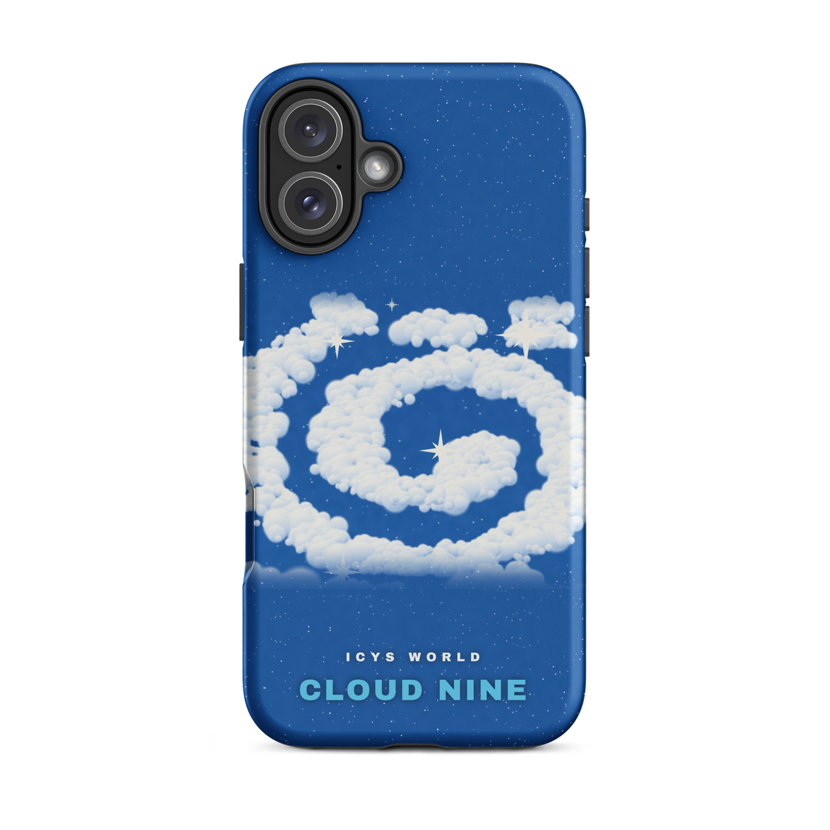 ICYS WORLD Cloud Nine iPhone case on iPhone 16 Plus, matte finish