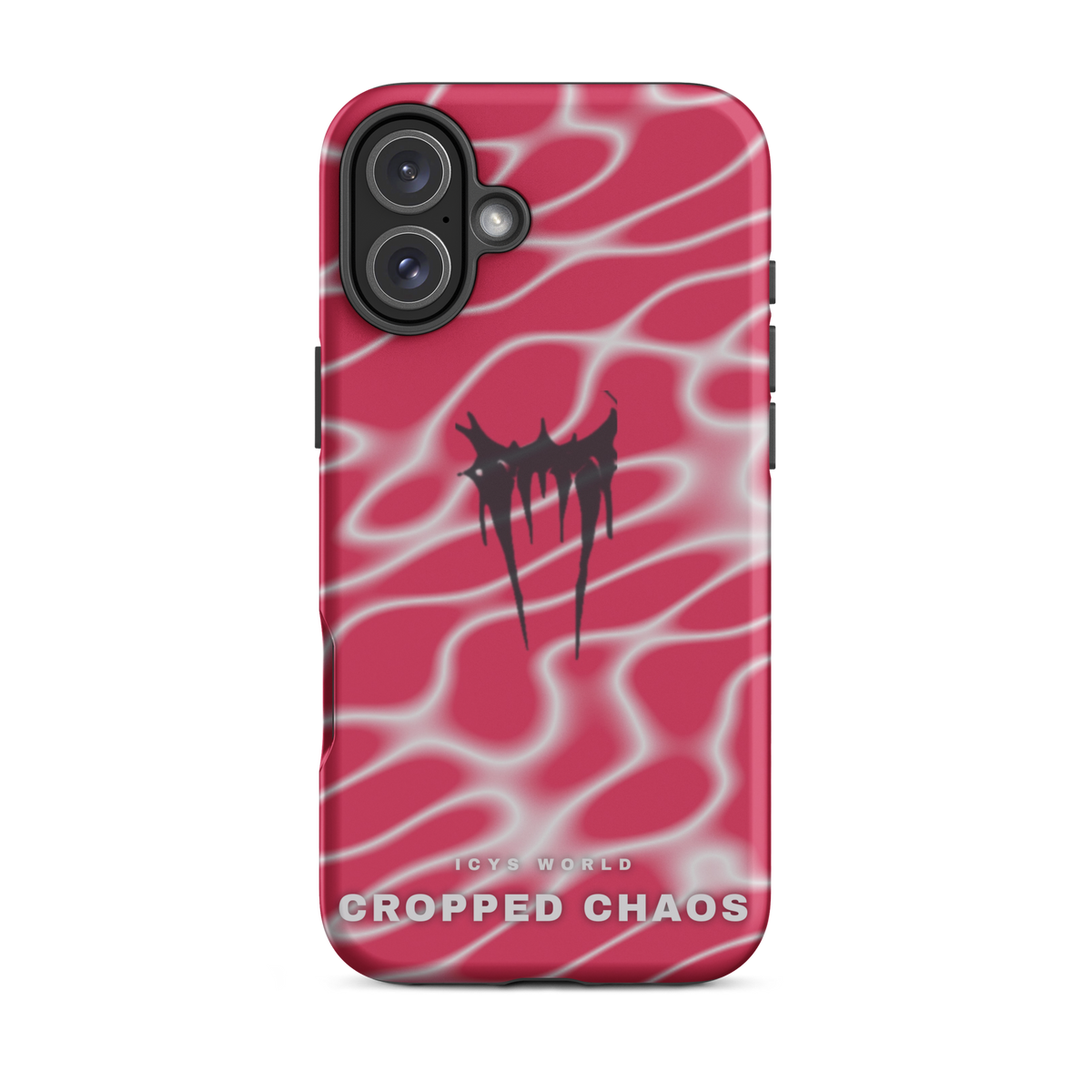 ICYS WORLD Cropped Chaos iPhone case on iPhone 16 Plus, matte finish