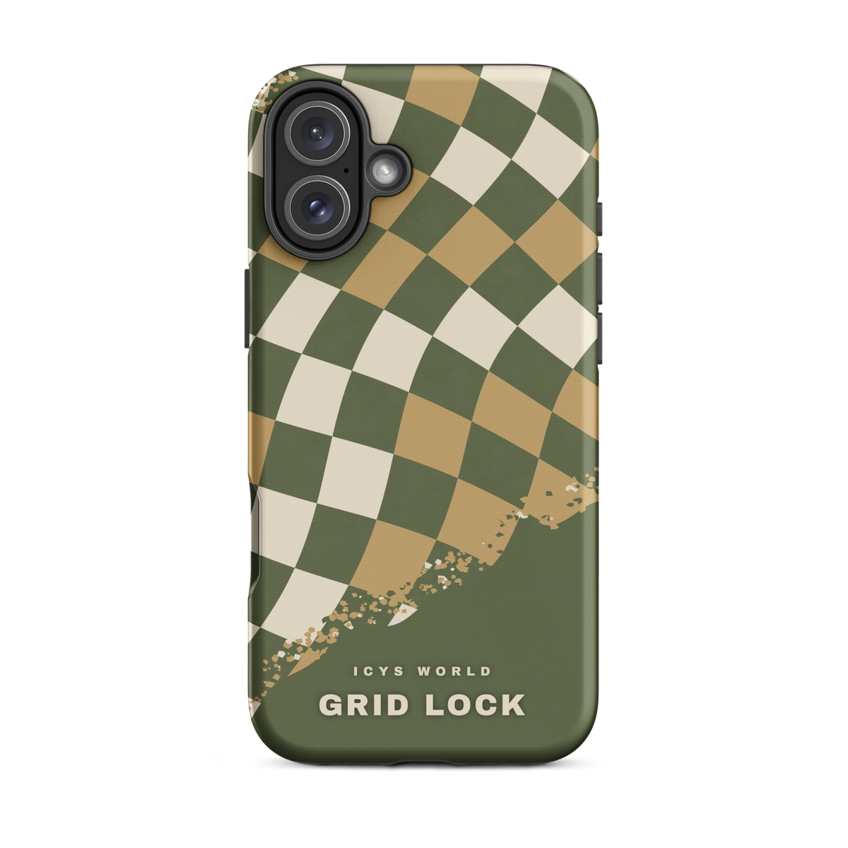 ICYS WORLD Grid Lock iPhone case on iPhone 16 Plus, matte finish