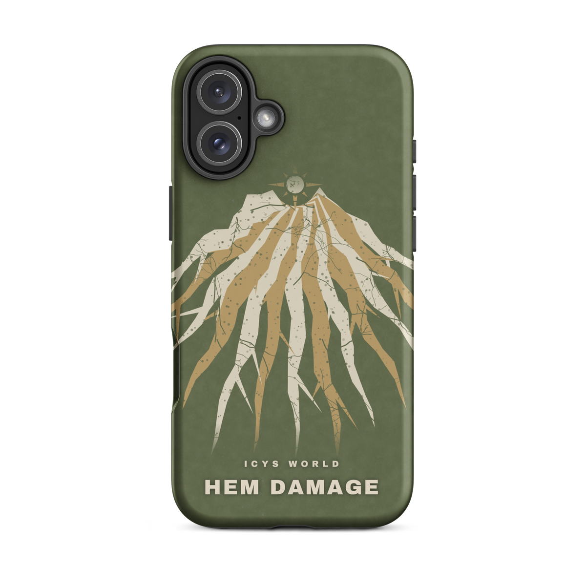 ICYS WORLD Hem Damage iPhone case on iPhone 16 Plus, matte finish
