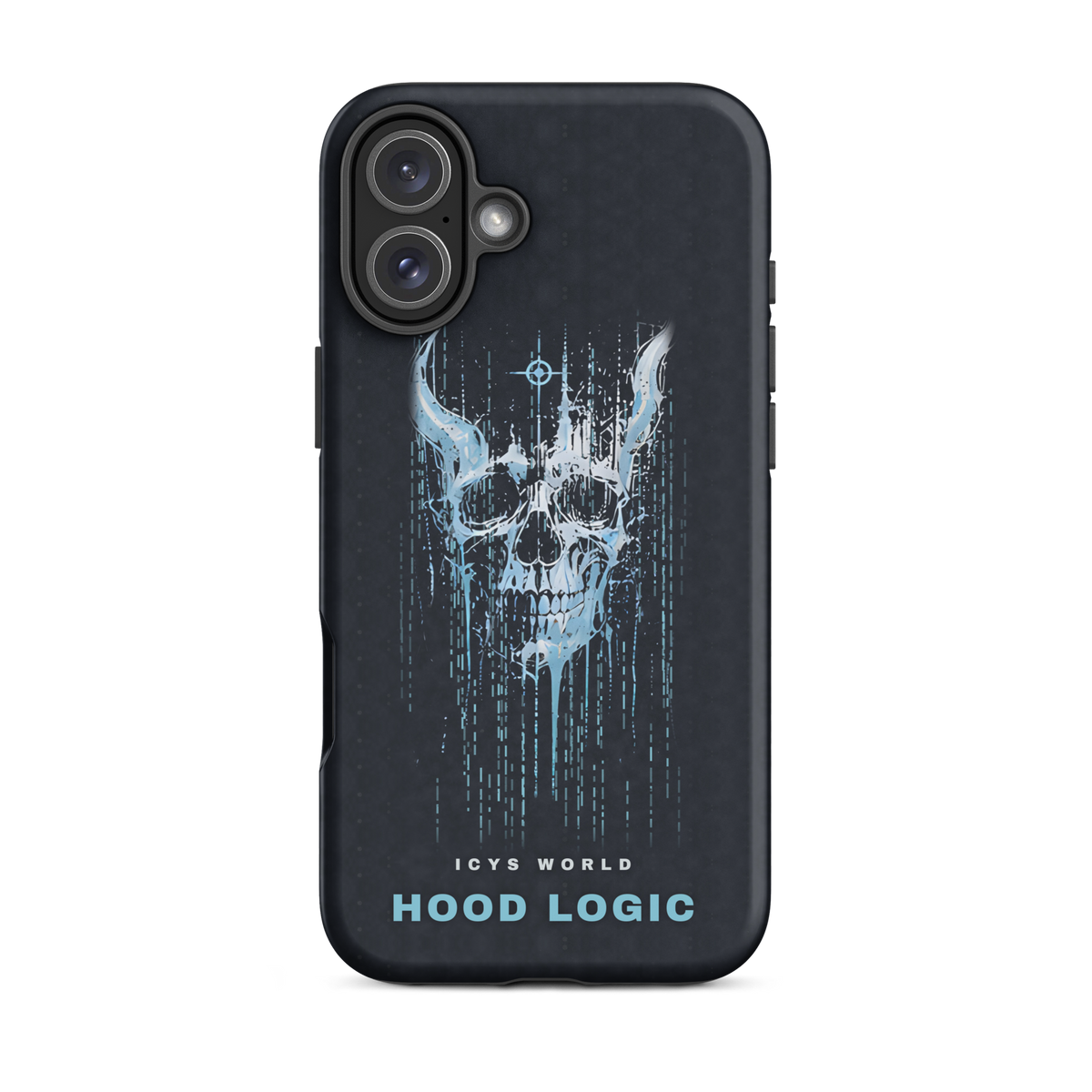 ICYS WORLD Hood Logic iPhone case on iPhone 16 Plus, matte finish