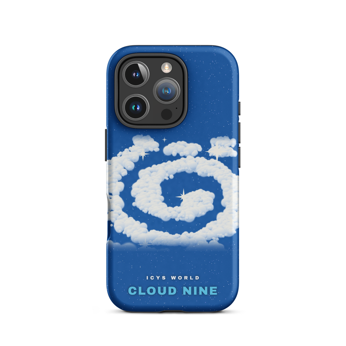 ICYS WORLD Cloud Nine iPhone case on iPhone 16 Pro, matte finish