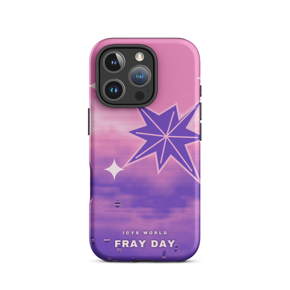 ICYS WORLD Fray Day iPhone case on iPhone 16 Pro, matte finish