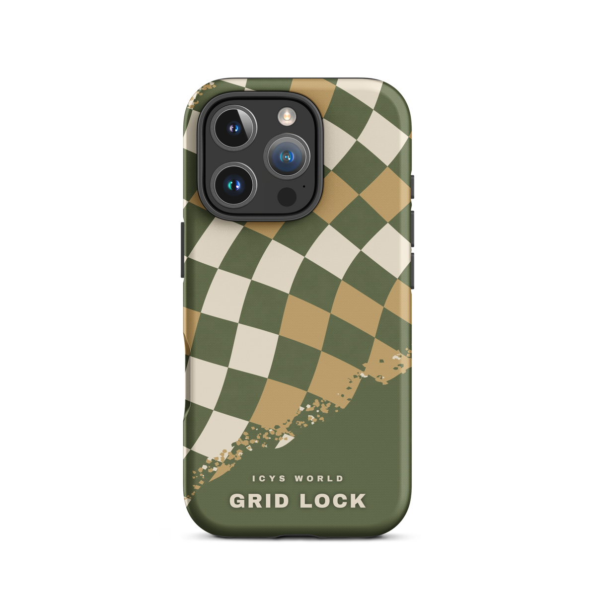 ICYS WORLD Grid Lock iPhone case on iPhone 16 Pro, matte finish