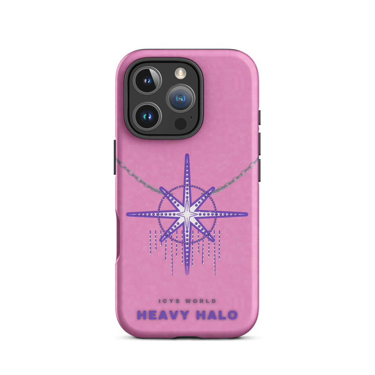 ICYS WORLD Heavy Halo iPhone case on iPhone 16 Pro, matte finish