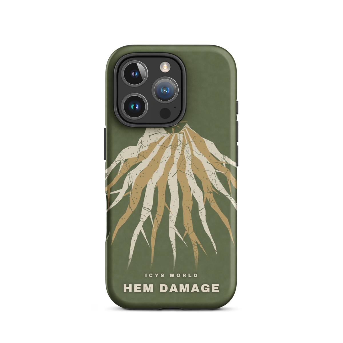 ICYS WORLD Hem Damage iPhone case on iPhone 16 Pro, matte finish