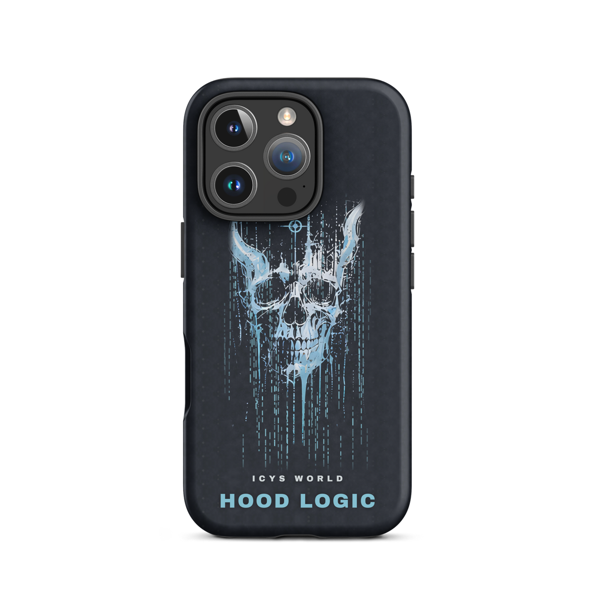 ICYS WORLD Hood Logic iPhone case on iPhone 16 Pro, matte finish