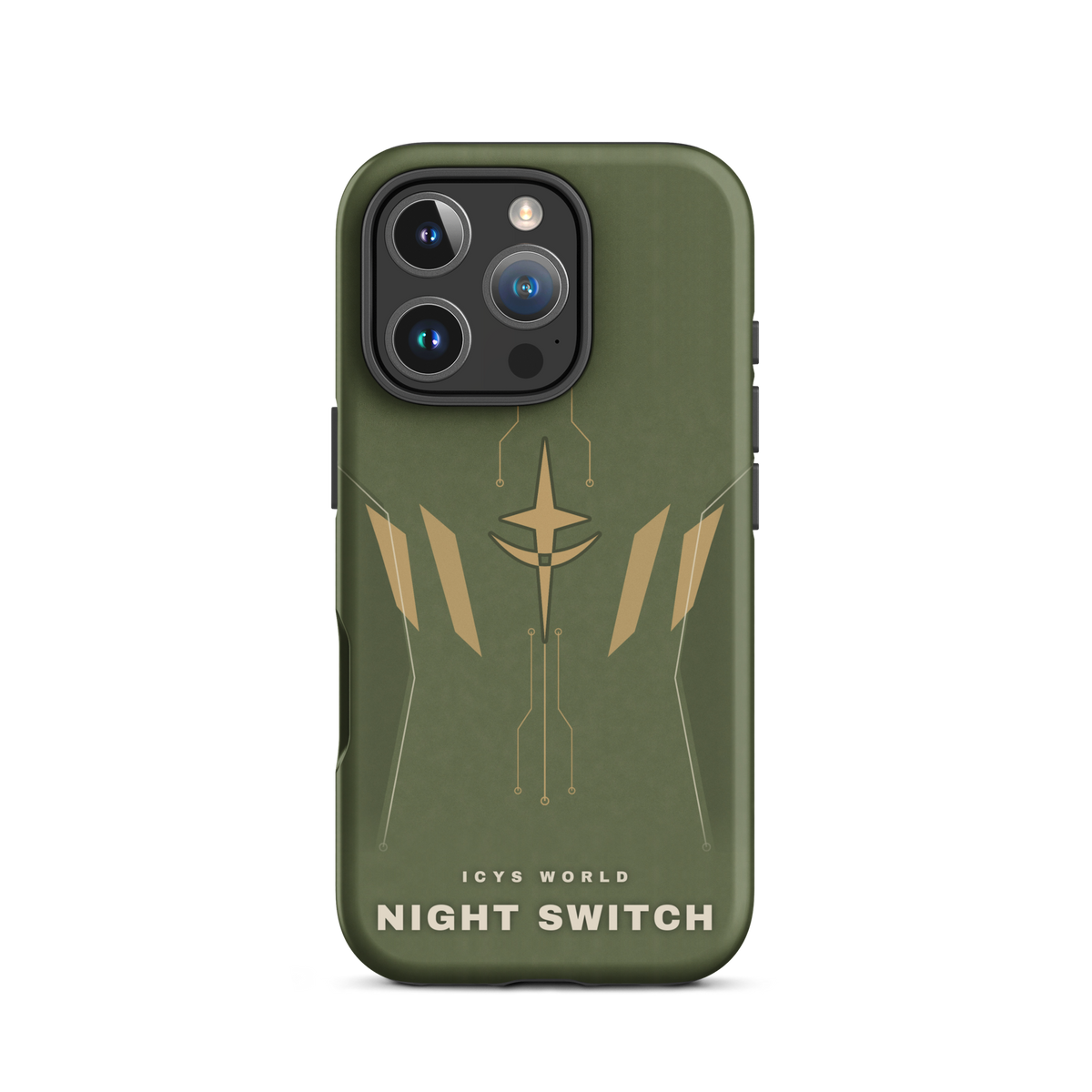 ICYS WORLD Night Switch iPhone case on iPhone 16 Pro, matte finish