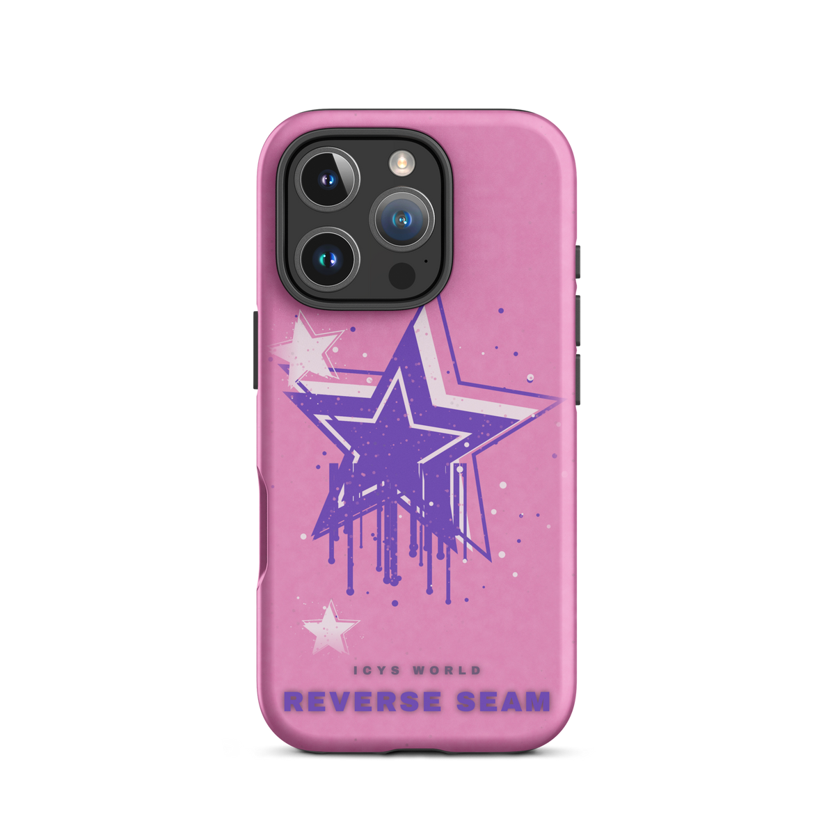 ICYS WORLD Reverse Seam iPhone case on iPhone 16 Pro, matte finish