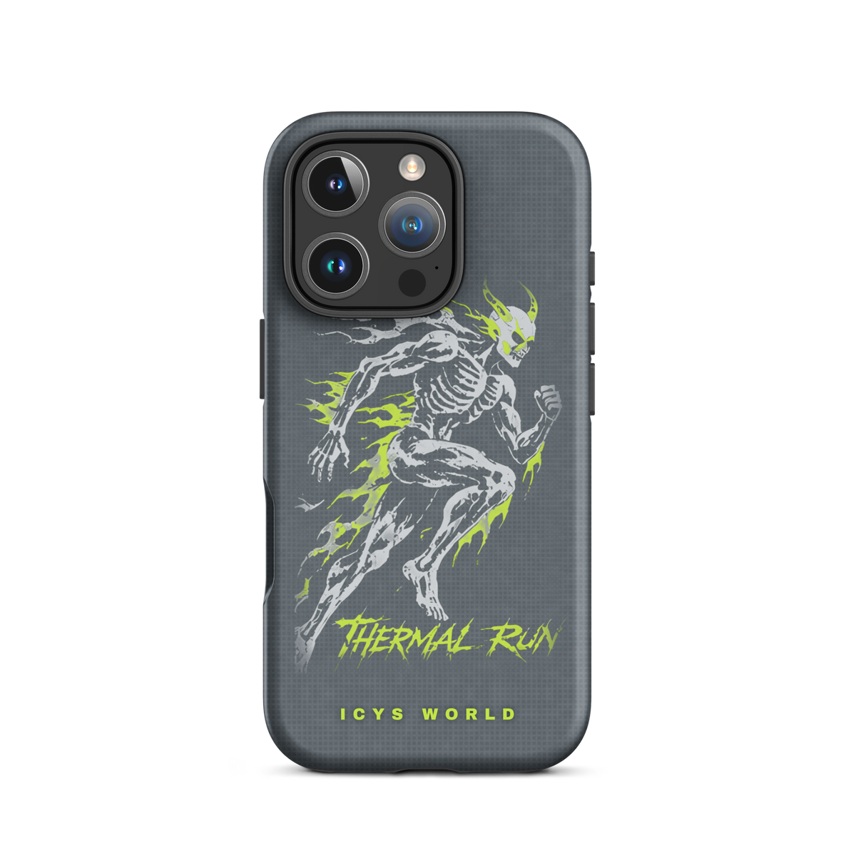ICYS WORLD Thermal Run iPhone case on iPhone 16 Pro, matte finish