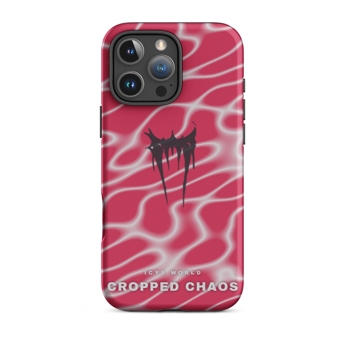 ICYS WORLD Cropped Chaos iPhone case on iPhone 16 Pro Max, matte finish