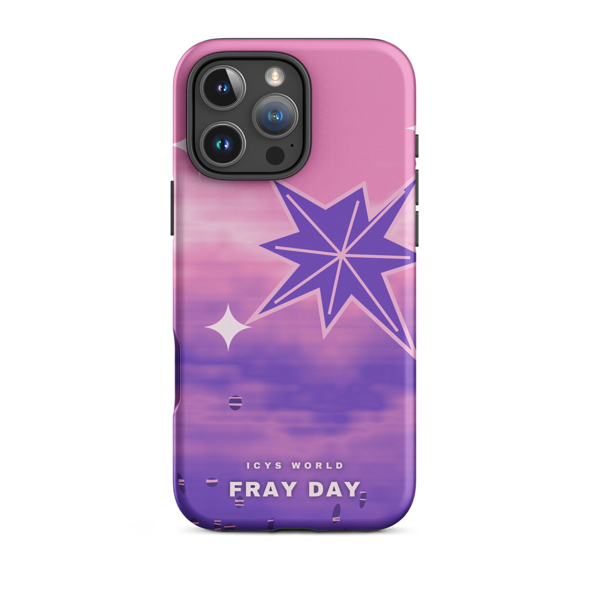 ICYS WORLD Fray Day iPhone case on iPhone 16 Pro Max, matte finish