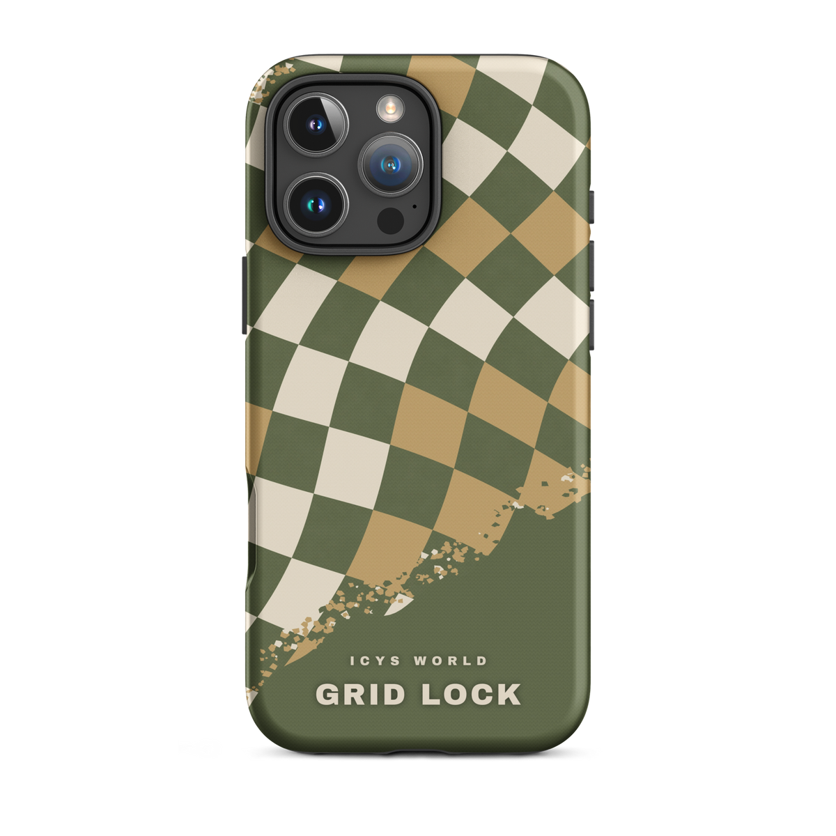 ICYS WORLD Grid Lock iPhone case on iPhone 16 Pro Max, matte finish