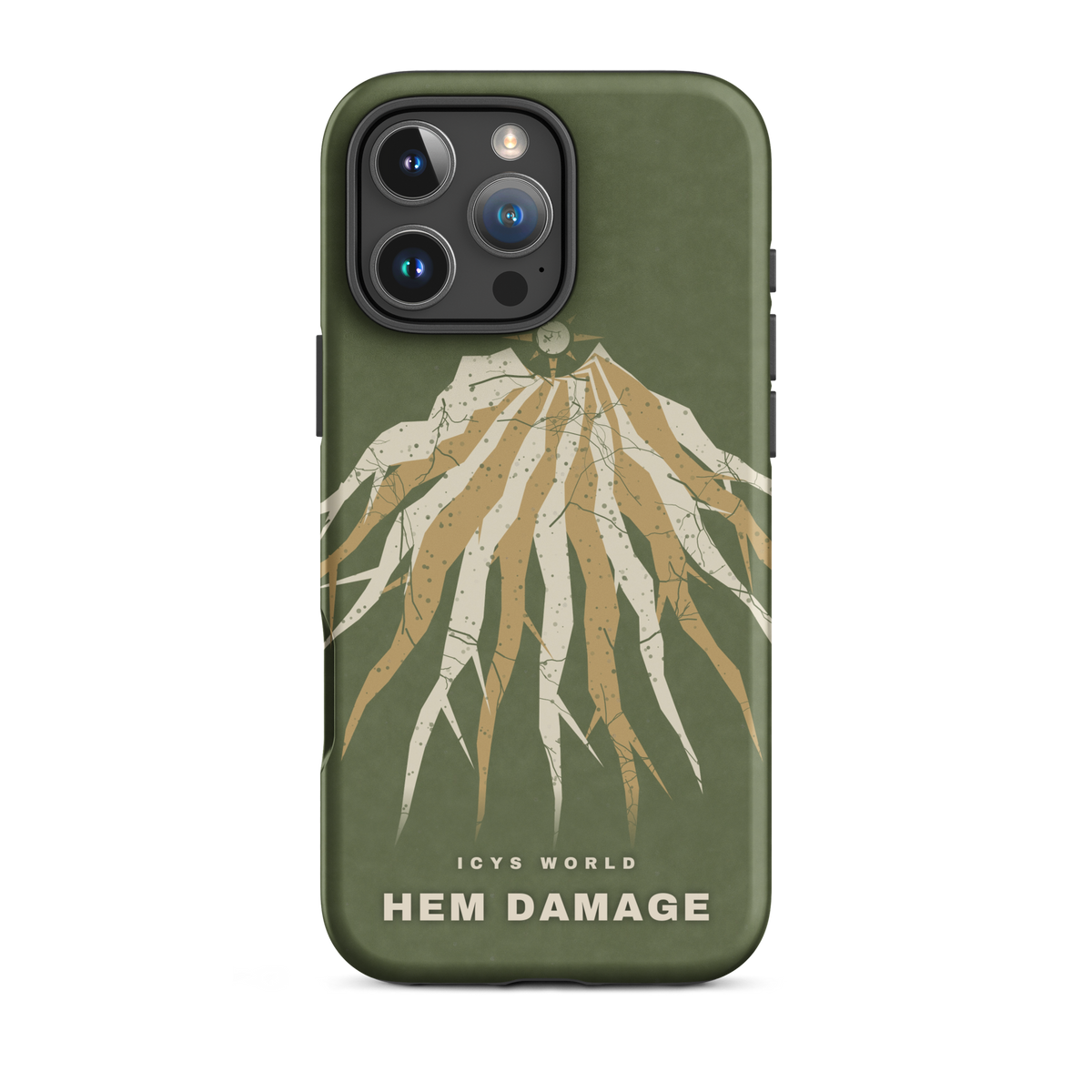 ICYS WORLD Hem Damage iPhone case on iPhone 16 Pro Max, matte finish